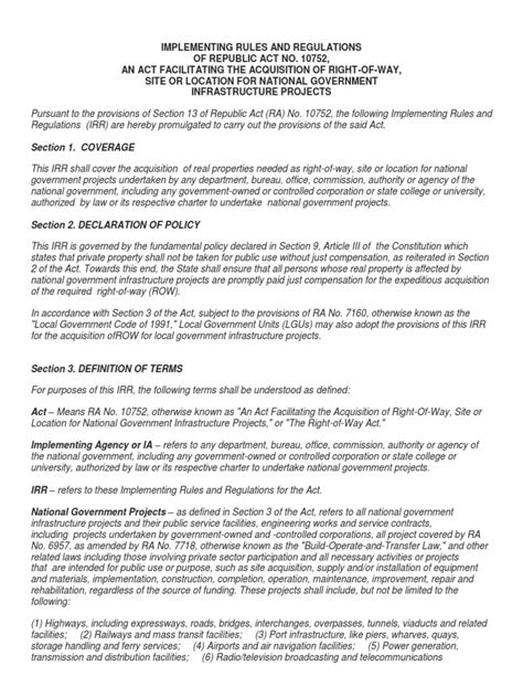 THE IRR OF R.A. 10752 .